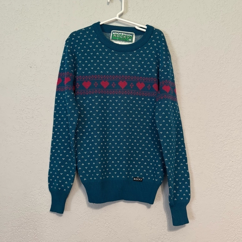 Rocky Retro Style Heart Printed Wool Blend Knit Sweater - Picture 2 of 8